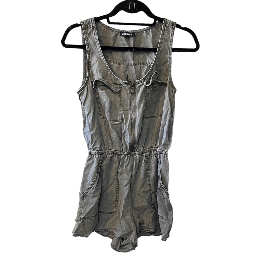 Express Olive Green Romper Small 100% Lyocell S army green